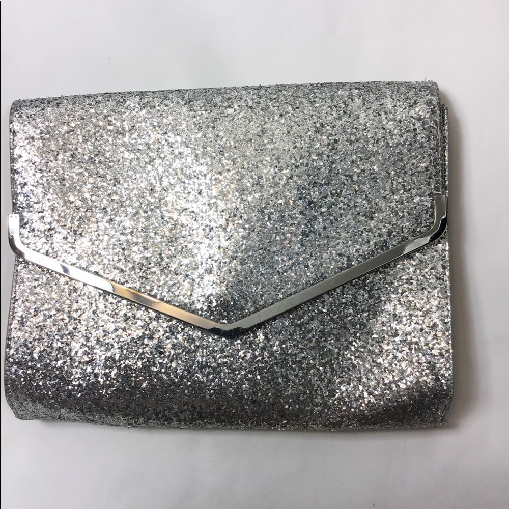 H&M silver Handbag purse glitter sparkle shoulder bag with strap evening‎ clutch
